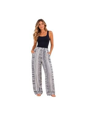 Miraclebody Women's Black White Stripe Wide Leg Pants XL